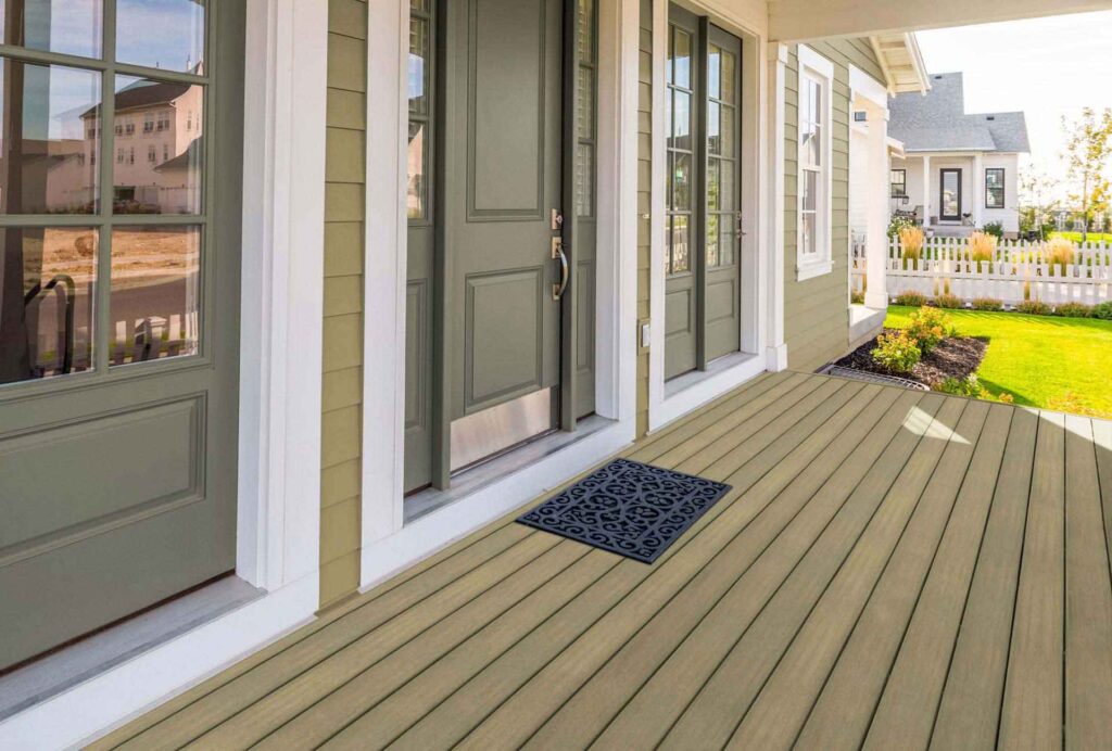 A house with WPC wall panels functioning as decking and cladding systems