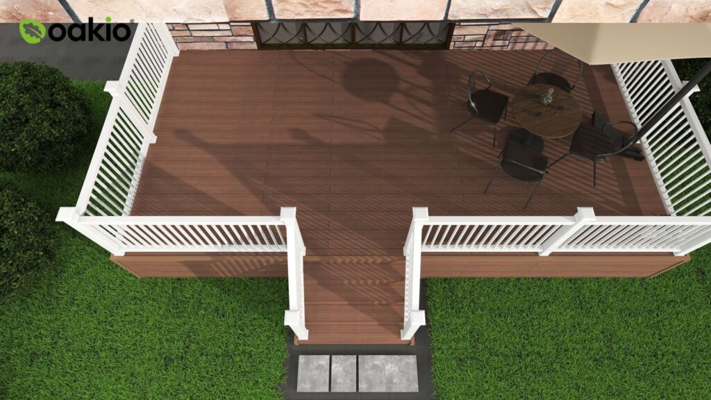 top view of home with wooden deck