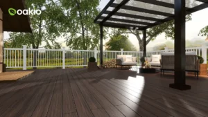 a patio with oakio wpc decking