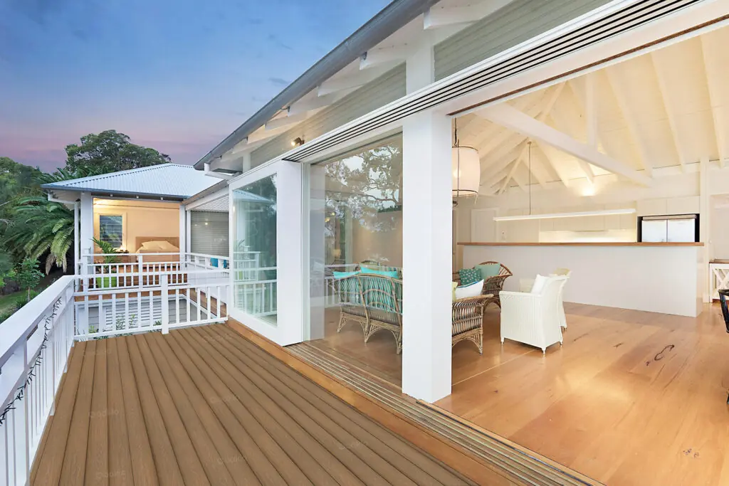 WPC decking with white railings 