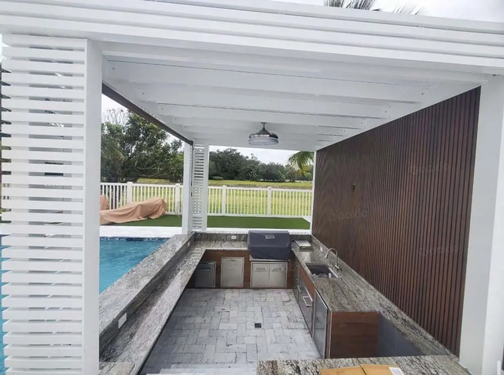 wooden poolside pergola