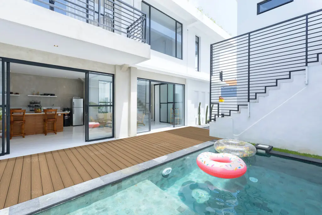 WPC decking with a minimalist railing system 
