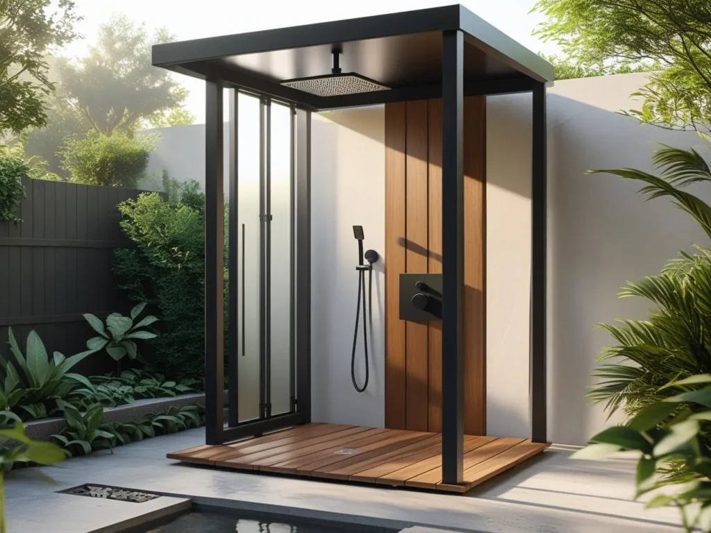 Outdoor Shower Ideas-Minimalist and Modern Freestanding Shower