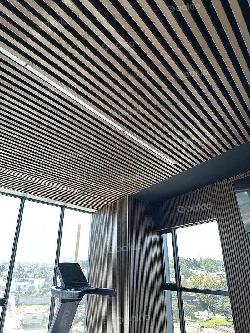 gym ceiling with oakio wpc panels