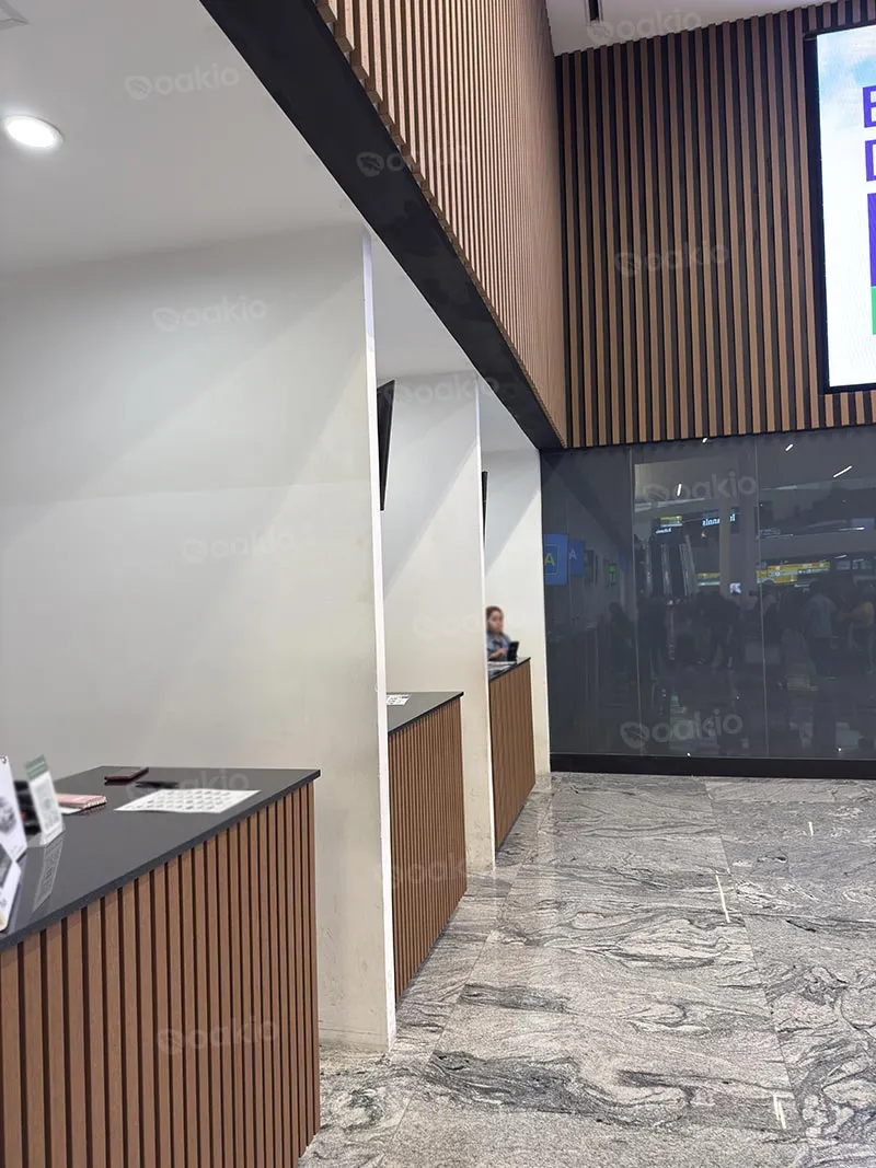 a reception area with oakio wpc panels